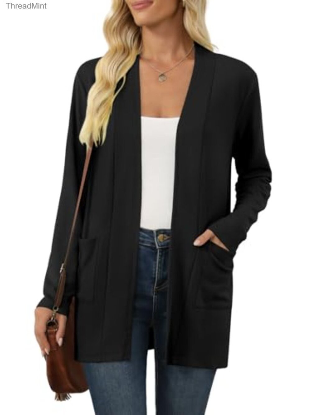 Lightweight Long Sleeve Open Front V-Neck Cardigan with Pockets
